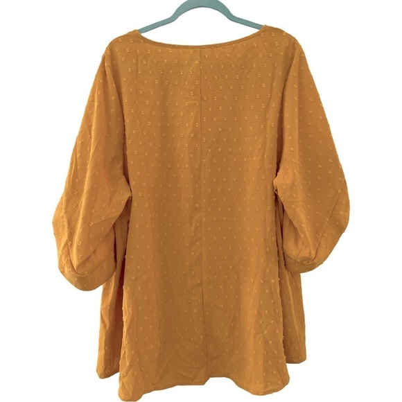 Women’s Plus Size Mustard Yellow Swiss Dot Flare Short Sleeve Blouse Top - Picture 8 of 14